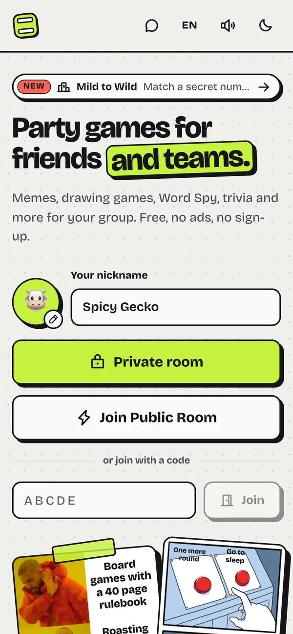 Party Game Hub on a phone